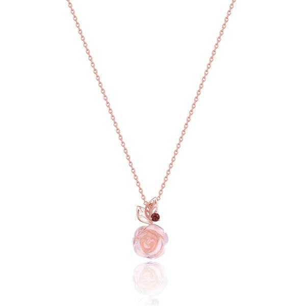 Rose Quartz flower pendant on a rose gold vermeil necklace