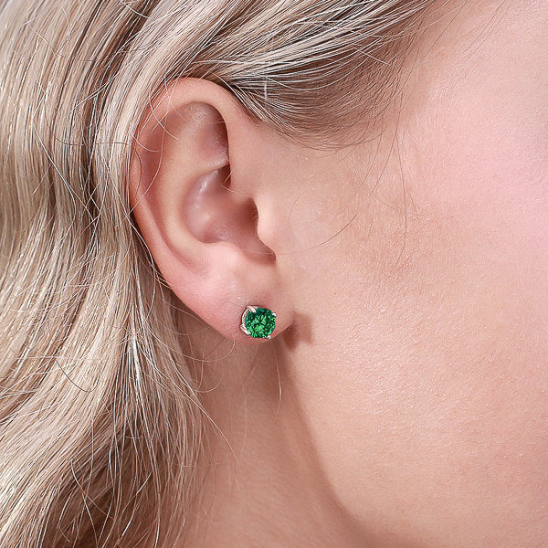 Round emerald green cubic zirconia stud earrings
