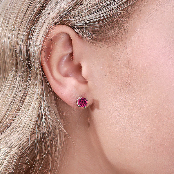 Round fuchsia cubic zirconia stud earrings