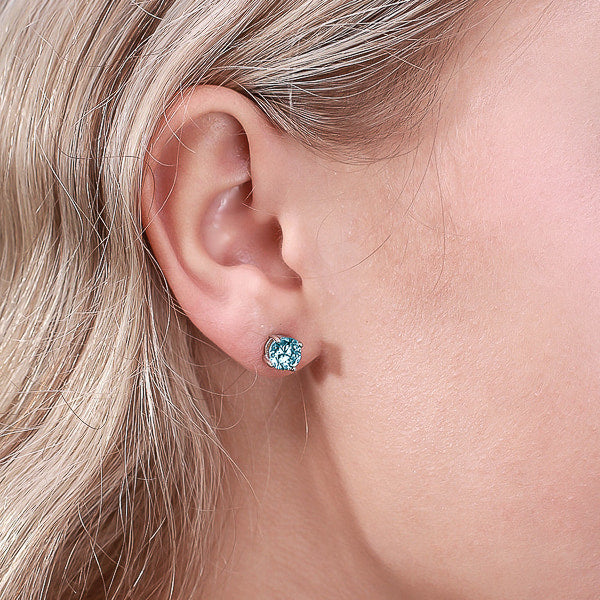 Round light blue cubic zirconia stud earrings