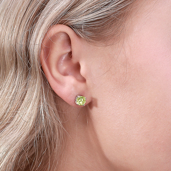 Round peridot green cubic zirconia stud earrings