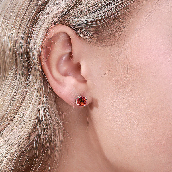 Round red cubic zirconia stud earrings