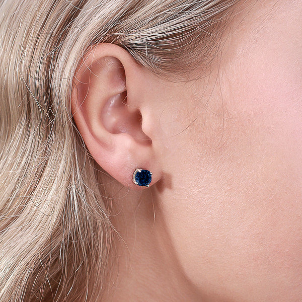 Round sapphire blue cubic zirconia stud earrings