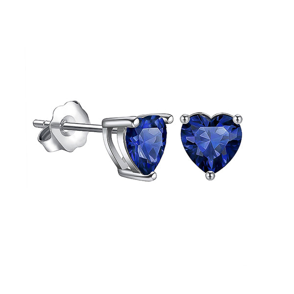 Sapphire blue cubic zirconia heart stud earrings