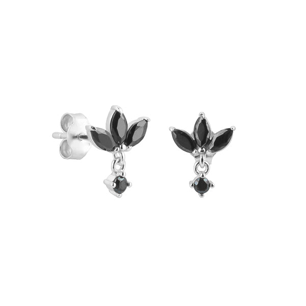 Silver and black lotus earrings
