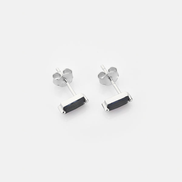 Silver and black mini baguette stud earrings details