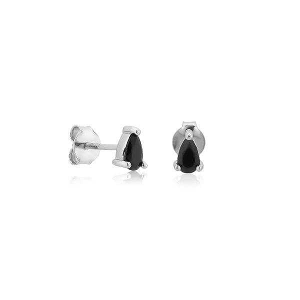 Silver black teardrop mini stud earrings