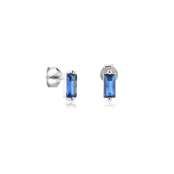 Silver and blue mini baguette cubic zirconia stud earrings