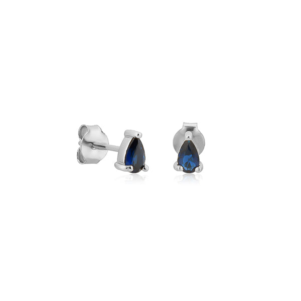 Silver blue teardrop cubic zirconia mini stud earrings