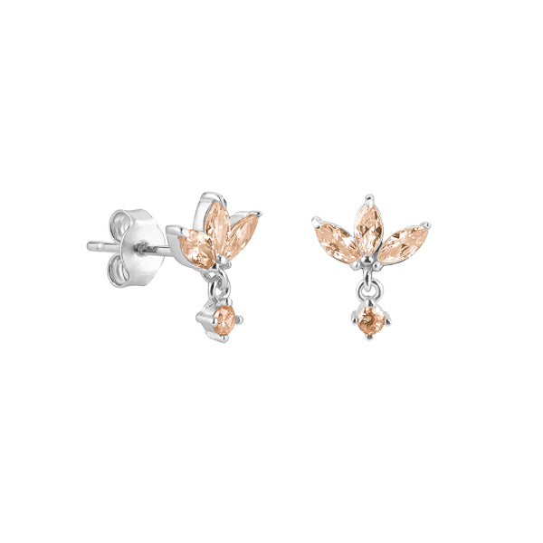 Silver and champagne lotus earrings