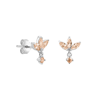 Silver Champagne Lotus Flower Stud Earrings