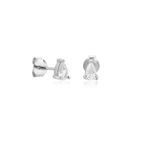 Silver clear white teardrop cubic zirconia mini stud earrings