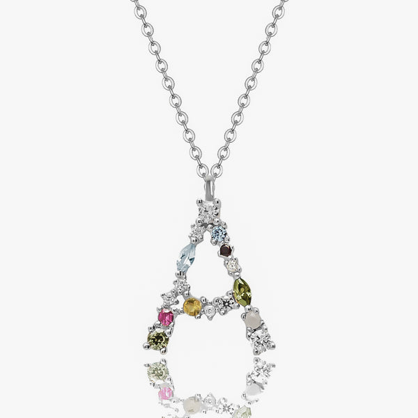 Silver Colorful Stone Initial Necklace - Main Image