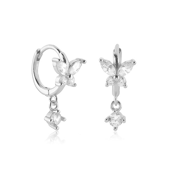 Silver crystal butterfly huggie hoop earrings