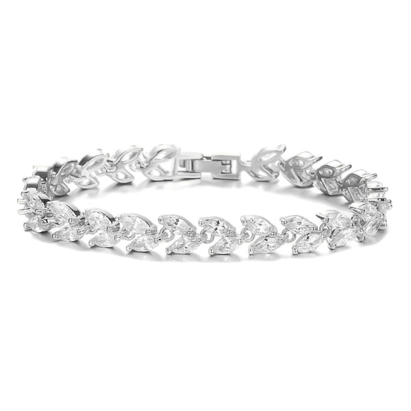 Silver crystal leaf bracelet