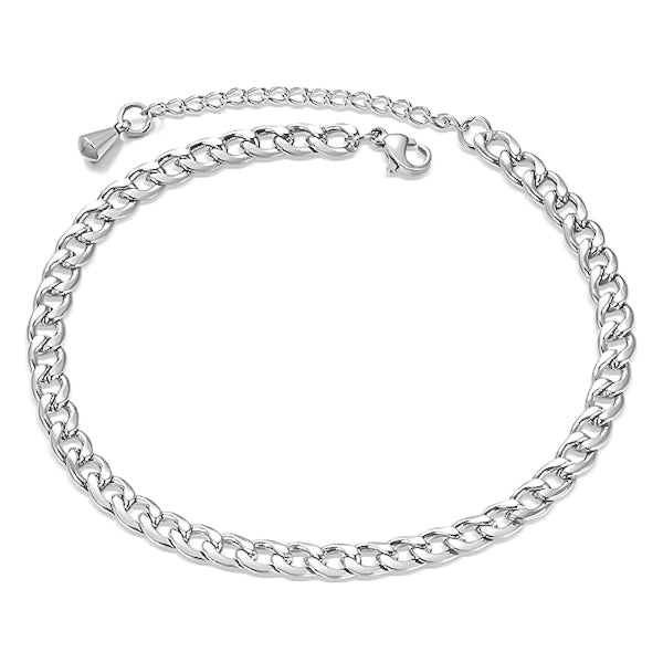 Silver curb chain anklet