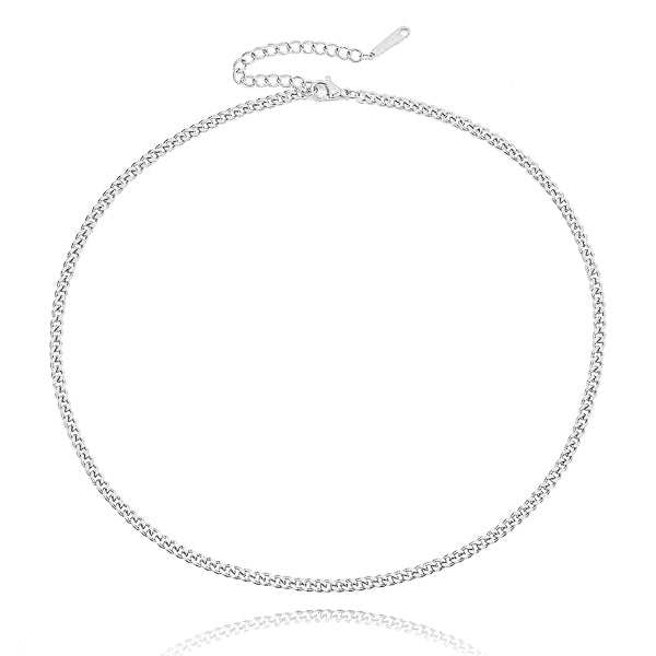 Silver curb chain choker necklace