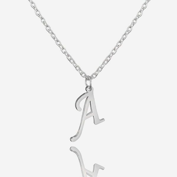 Silver cursive initial letter pendant necklace