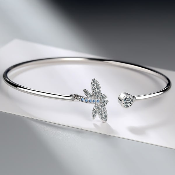 Silver dragonfly cuff bracelet