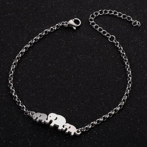 Silver elephant family bracelet with three elephants