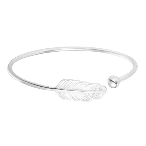 Silver feather cuff bracelet
