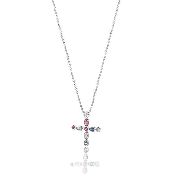 Silver Greek crystal cross necklace