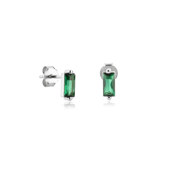 Silver and green mini baguette cubic zirconia stud earrings