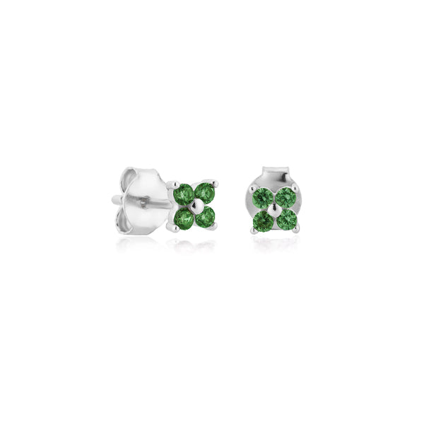 Silver and green mini flower cubic zirconia stud earrings