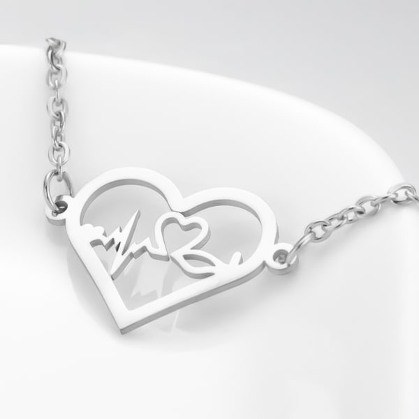 Waterproof silver heartbeat bracelet
