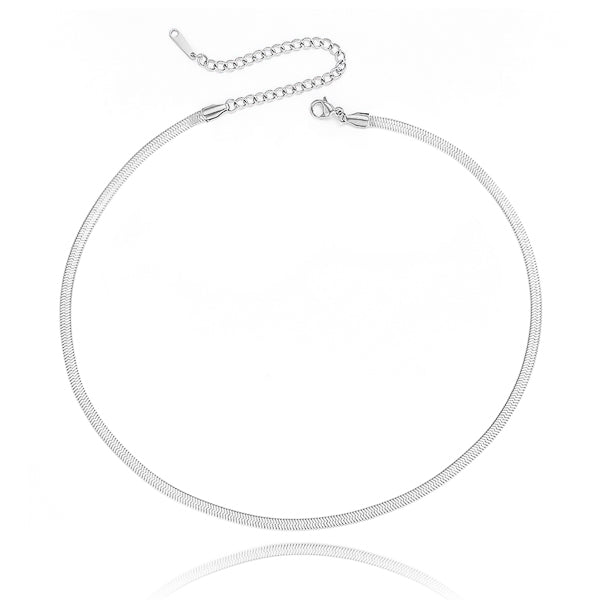 Silver herringbone choker necklace