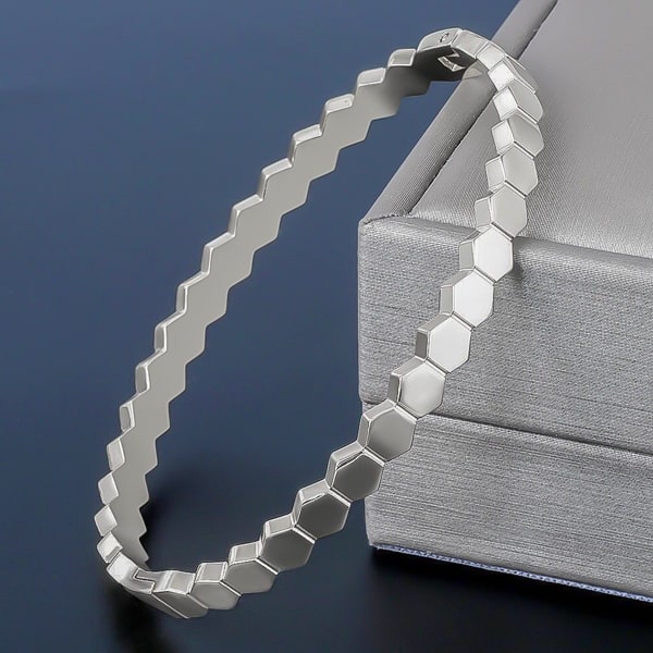 Waterproof silver hexagon bangle cuff bracelet