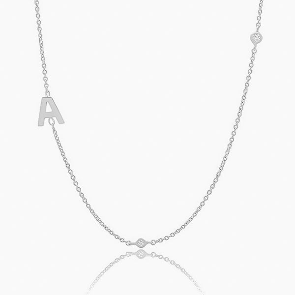 Silver chain necklace with initial letter and cubic zirconia