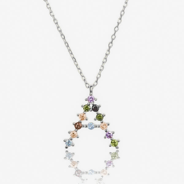 Silver initial necklace with colorful crystals