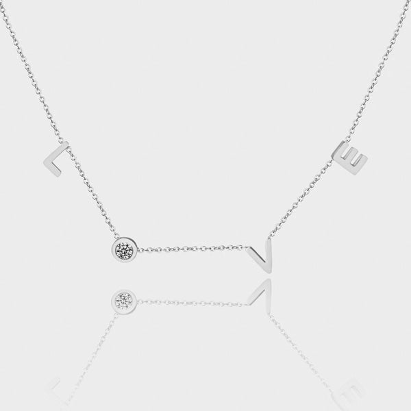 Silver LOVE necklace details