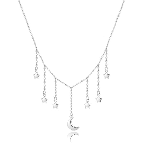 Sterling silver moon & stars drop choker necklace