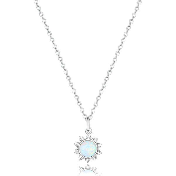 Silver opal sun pendant necklace