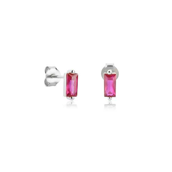 Silver and pink mini baguette cubic zirconia stud earrings