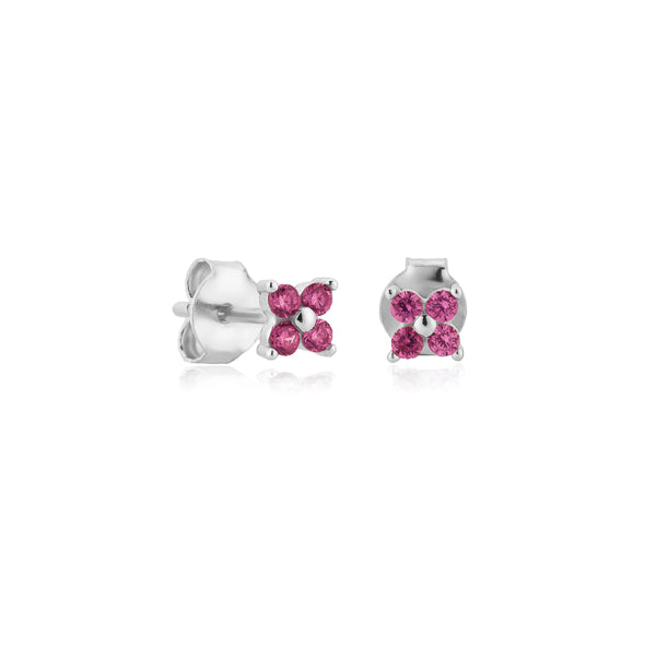 Silver and pink mini flower cubic zirconia stud earrings