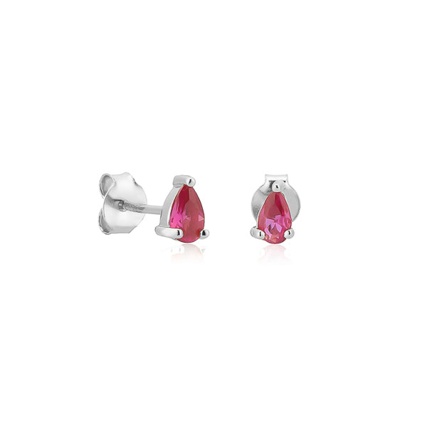 Silver pink teardrop cubic zirconia mini stud earrings