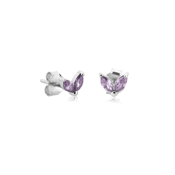 Silver and purple double marquise cubic zirconia stud earrings