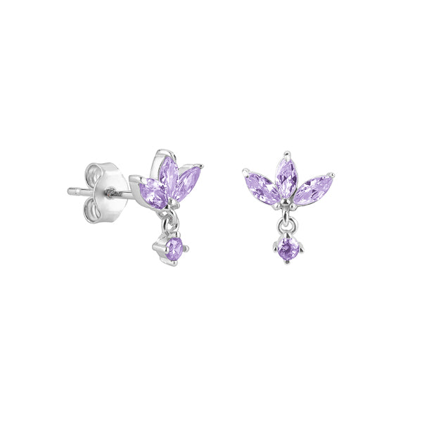 Silver and purple lotus earrings