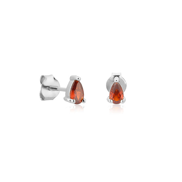 Silver red teardrop cubic zirconia mini stud earrings