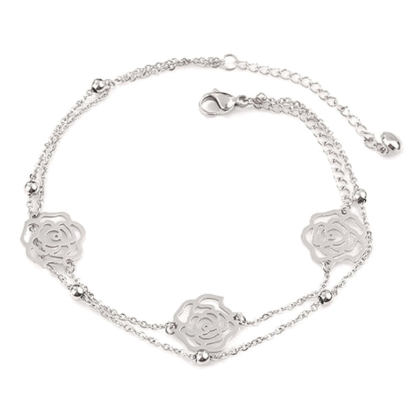 CLARA 925 Sterling Silver Flower Anklet Payal ( Single ) Adjustable Chain, Rose Gold Plated Gift for Women and Girls