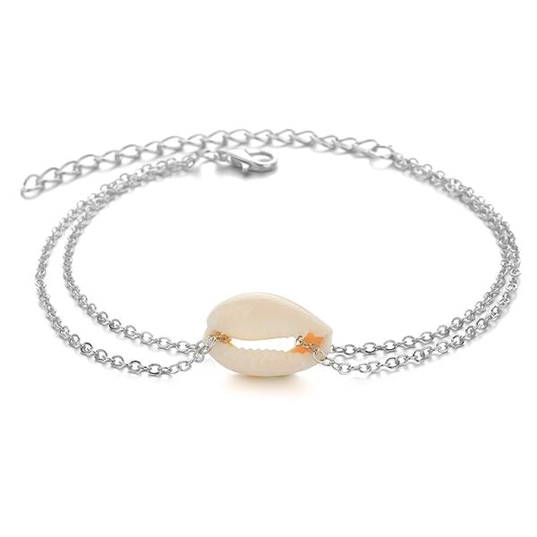 Delicate silver seashell anklet