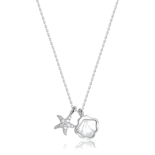Silver starfish and seashell pendant necklace