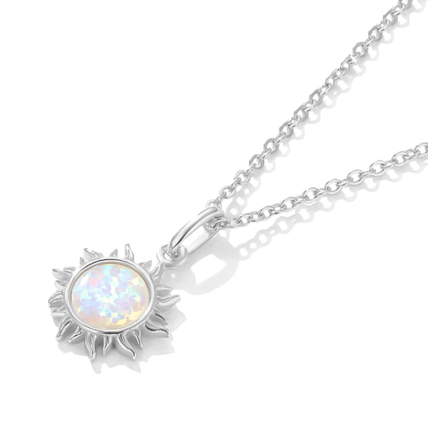Silver opal sun pendant in a detailed image