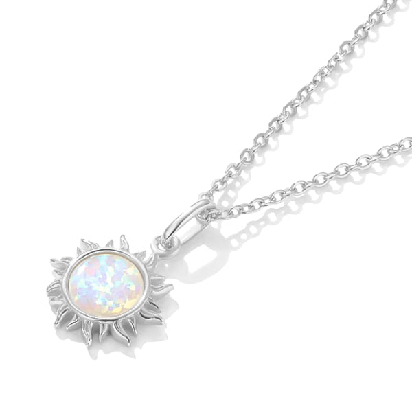 KQF Tiny Sun Necklace For Women | Sterling Silver Moonstone/Turquoise/Opal Pendant Necklace, Dainty Jewelry Gift