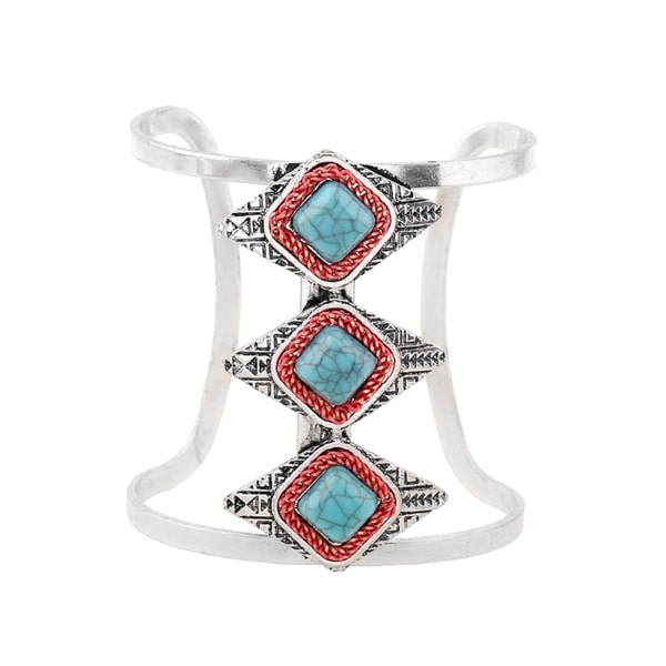 Wide silver and turquoise Aztec cuff bracelet