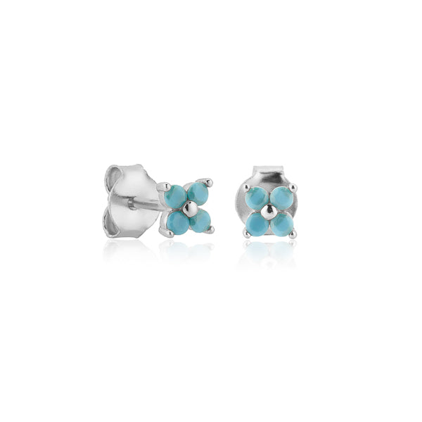 Silver and turquoise mini flower stud earrings