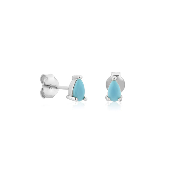 Silver turquoise teardrop mini stud earrings